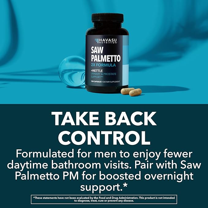 Saw Palmetto with Stinging Nettle Capsules - 2X Prostate Support Supplement for Men’s Health - 120 Count - DHT Blocker for Urinary Tract Function and Hair - Vegan Non-GMO - 2 Month Supply