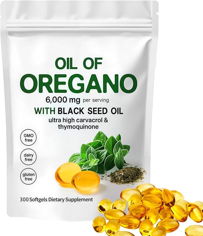 Oil of Oregano with Black Seed Oil2-in-1 Oregano Oil Capsules Organic6000mg Per Serving300 Softgels4X Strength Carvacrol &amp ThymoquinoneNon-GMOGluten Free &amp Immune Support