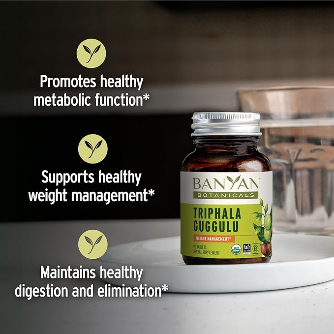 Banyan Botanicals Organic Triphala Guggulu – Deep Tissue Detox &amp GI Tract Support – Advanced Herbal Cleansing Supplement with Guggulu Resin – Systemic Waste Elimination – 90 Tablets – USDA Organic