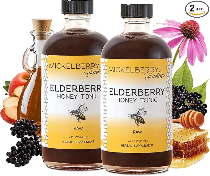 Mickelberry Gardens Elderberry Honey Tonic Sambucus Syrup Black Elderberry - Immune Support for Adults and Kids 4 Ounces (Pack of 2)
