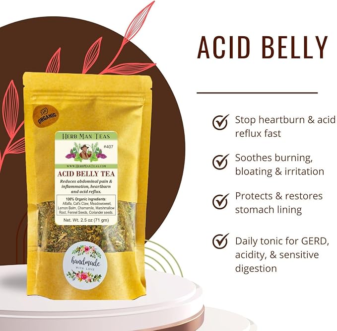 Acid Reflux Tea - Reduces Abdominal Inflammation Heartburn and Acid Reflux formulated by Master Herbalist Khabir- Organic Non-GMO no addatives