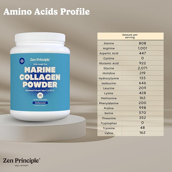 Zen Principle Marine Collagen Peptides Powder 1.5 lb. Wild-Caught Fish Non-GMO. Supports Healthy Skin Hair Joints and Bones.Hydrolyzed Type 1 &amp 3 Protein. Amino Acids.Unflavored Easy to Mix.