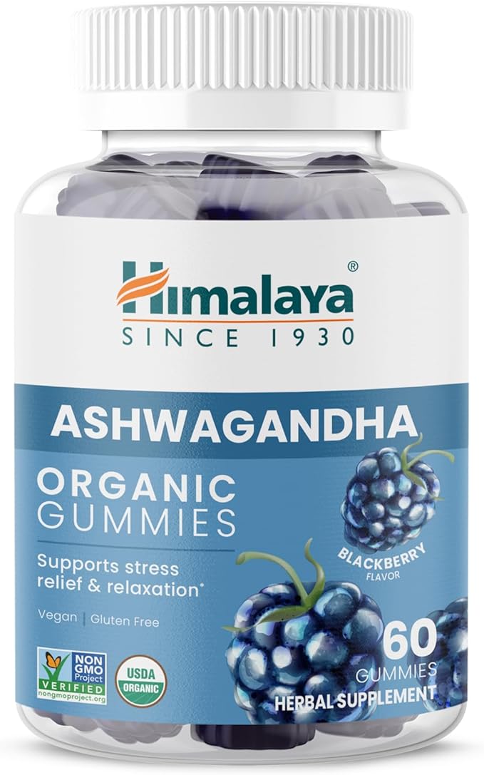Himalaya Ashwagandha Organic Gummies KSM-66 Organic Ashwagandha to Help with Stress Relief Energy and Relaxation 60 Gummies with Delicious BlackBerry Flavor