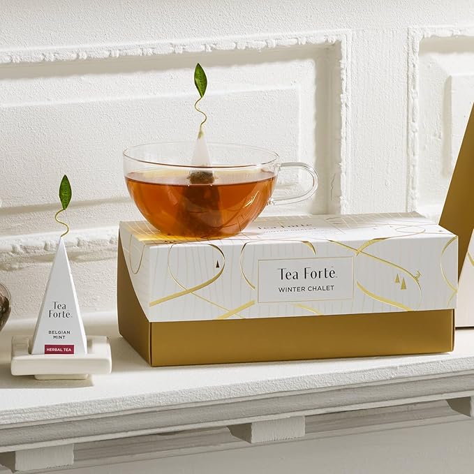 Tea Forte Premium Presentation Box Gift Set Sampler 20 Count Assorted Blends Individually Wrapped Handcrafted Pyramid Infuser Bags Winter Chalet