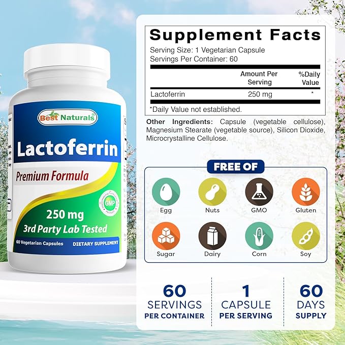 Best Naturals Lactoferrin 250 mg Veggie Capsule Supports Healthy Immune Function - 60 Count