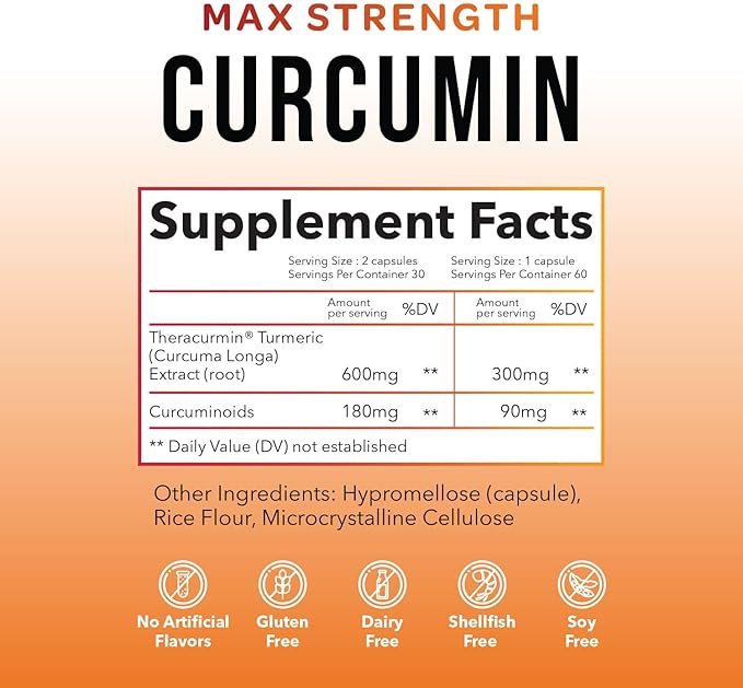 Theracurmin Turmeric Curcumin Supplement 60 Count High Absorption Turmeric &amp Curcumin -Joint Support Supplement - 42.6X More Bioavailablity