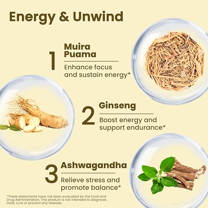Ginseng Ashwagandha Gingko Tribulus Herbal Supplements 60 Capsules Adaptogen Energy Stamina Immune Antioxidants Gut Health Made in The USA