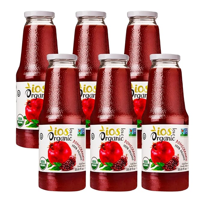 IOS Love Organic Juice - USDA Organic Certified - Cold Pressed No Added Sugar No Water No Artificial Colors No Preservatives No Flavors Added No Gluten - 33.8 Fl Oz (Pomegranate Pack of 6)