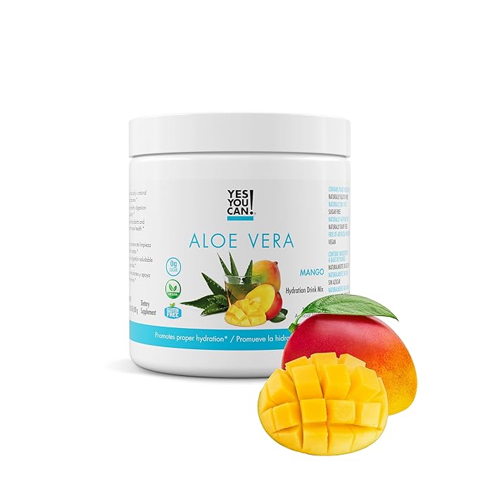 Yes You Can! Aloe Vera Powder Drink Mix - Hydration Booster Infused with Pure Organic Aloe Vera Extract - Delicious Flavors - Made in USA - Antioxidant Rich - Mango Flavor - 40 Servings