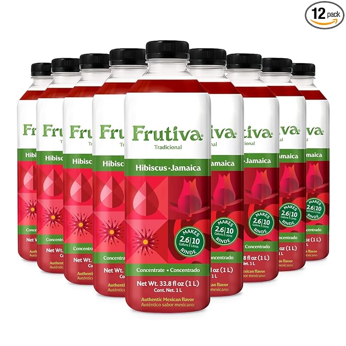 Frutiva Authentic Hibiscus Drink Mix | Aguas Frescas Concentrate Makes 2.6 Gallons Per Bottle | Made in Mexico with Cane Sugar | Sabores |No High Fructose Corn Syrup | Perfect for Drinks Desserts &am