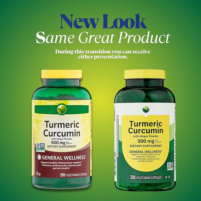 KP+ Turmeric Curcumin with Ginger Powder 500 mg | 250 Veg Capsules | Pack of 1