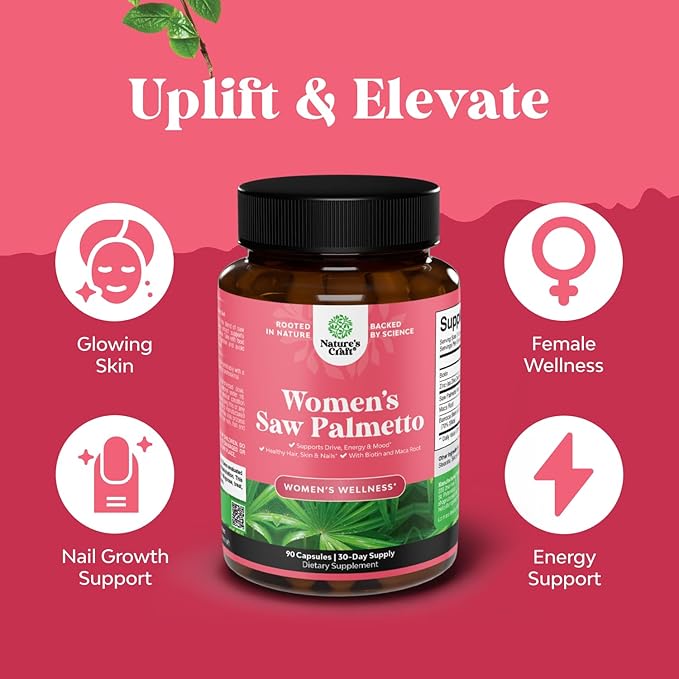 Extra Strength Saw Palmetto for Women 500mg - DHT Blocker for Women 30-Day Supply - Hair Vitamins for Hair Loss Supplement - Pure Saw Palmetto Extract Capsules with Maca Root &amp Biotin - 90 Count