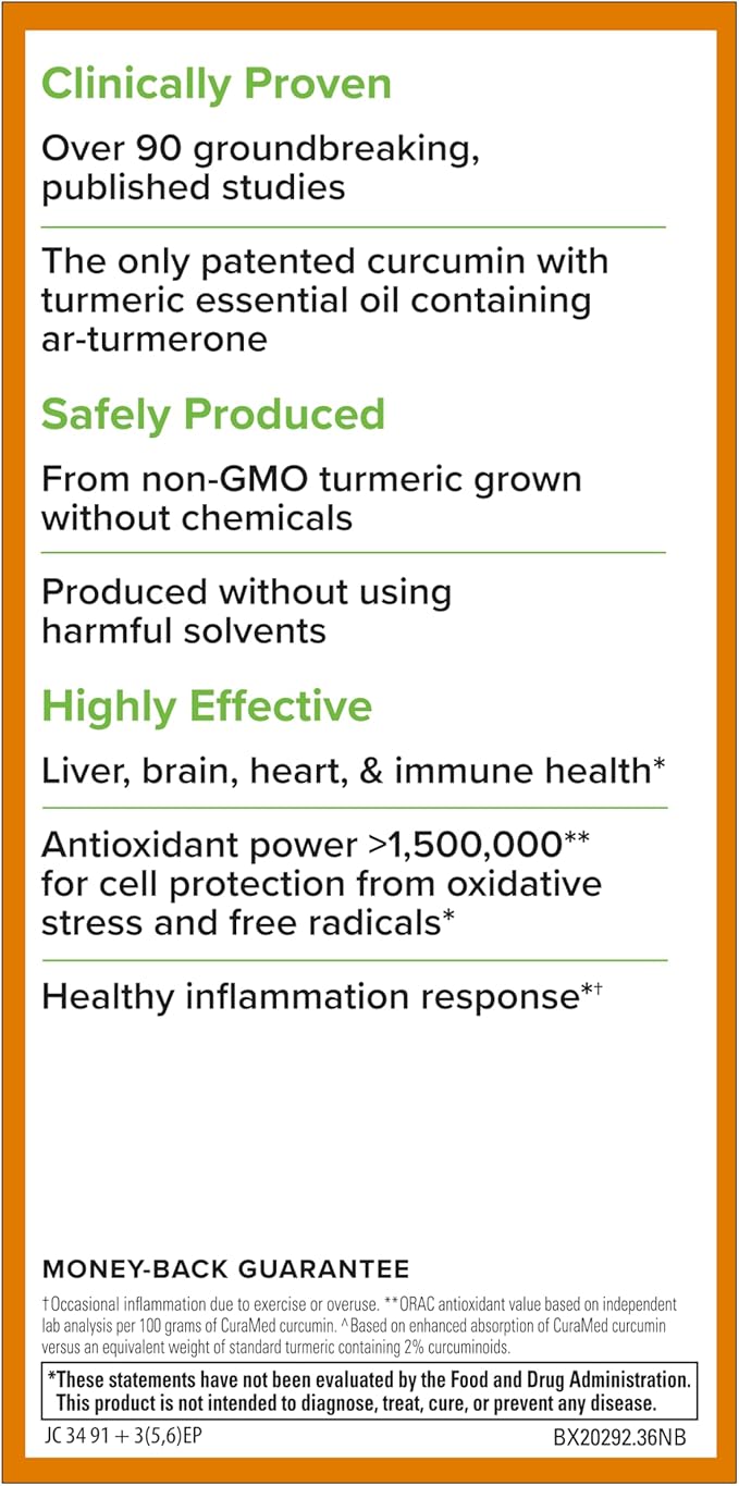 Terry Naturally CuraMed 750 mg - Antioxidant Supplement for Brain &amp Heart Health Support - Supplement with High-Potency Curcumin Complex - Kidney Liver &amp Immune Health Support - 120 Softgels