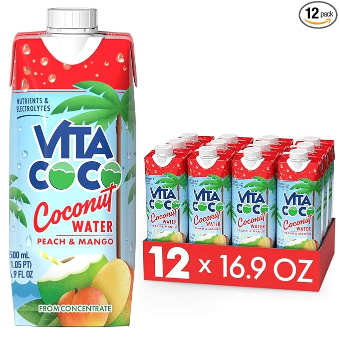 Vita Coco Coconut Water Peach &amp Mango - Naturally Hydrating Electrolyte Drink - Smart Alternative to Coffee Soda and Sports Drinks - Gluten Free - 16.9 Fl Oz (Pack of 12)