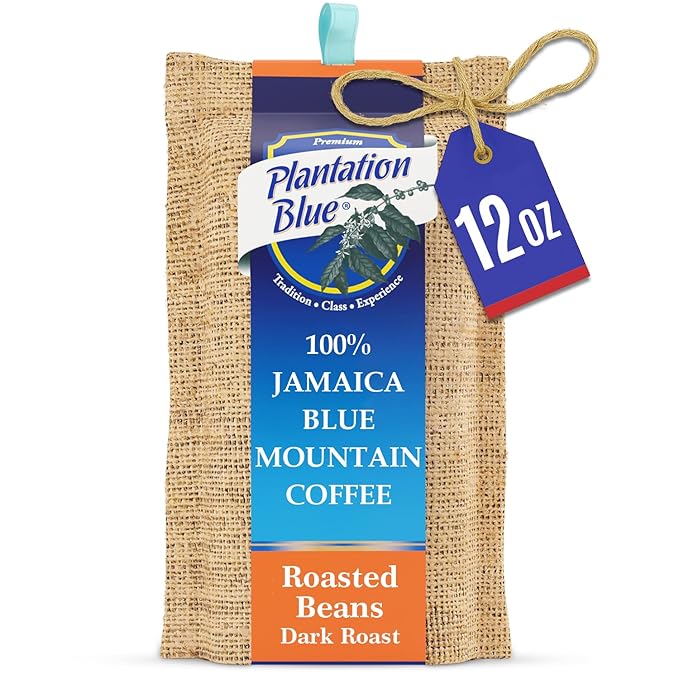 Plantation Blue 100% Blue Mountain Coffee Dark Roast Whole Bean Premium Jamaican Coffee 12oz