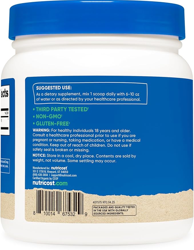 Nutricost Organic Spirulina Powder 454 Grams 1LB - Pure Certified Organic Spirulina