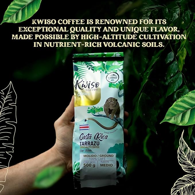 Kwiso Coffee Classic Tarrazu Costa Rica Single Origin 100% Arabica – Medium Roast Ground Gourmet Specialty Coffee 17.6 oz