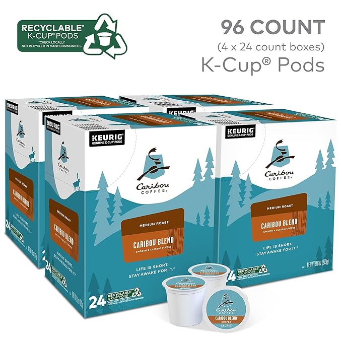 Caribou Coffee Caribou Blend Single Serve Coffee K-Cup Pod Medium Roast 48-Count For Brewers