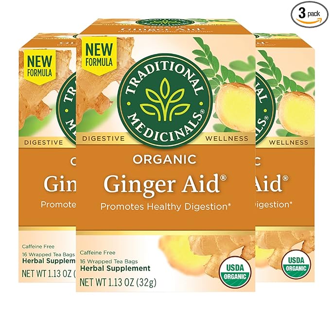 Traditional Medicinals Organic Ginger Aid Herbal Tea Promotes Healthy Digestion (Pack of 3) - 48 Tea Bags Total