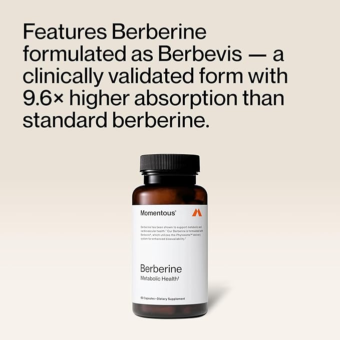 Momentous Berberine - Natural Bioavailable Supplement Formulated from Plant Alkaloid to Help Support Metabolic &amp Cardiovascular Health - Vegan - Gluten Free - NSF Certified for Sport - 60 Servings