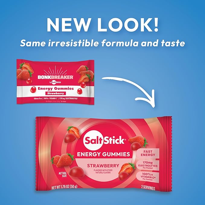 SaltStick Energy Gummies with Electrolytes Strawberry Easy to Chew Electrolyte Gummy 10 Packs 80 Gummies