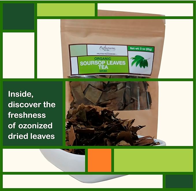 Frutos Pachamama | Organic Soursop Leaves Tea – 100% Pure Dried Guanabana Leaf Sun-Dried &amp Hand-Selected for Freshness | Supports Immunity Relaxation &amp Digestion | 3 oz (85 g)
