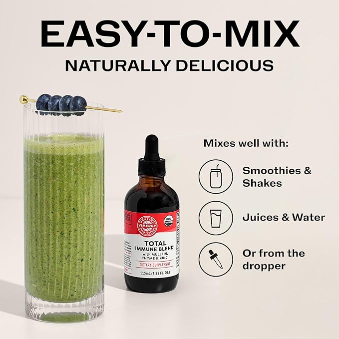Vimergy USDA Organic Total Immune Blend* Liquid Supplement 57 Servings Fast-Absorbing Immune Support – All-Season Zinc Thyme and Mullein Drops Non-GMO Vegan Immunity Support for Adults (115 mL)