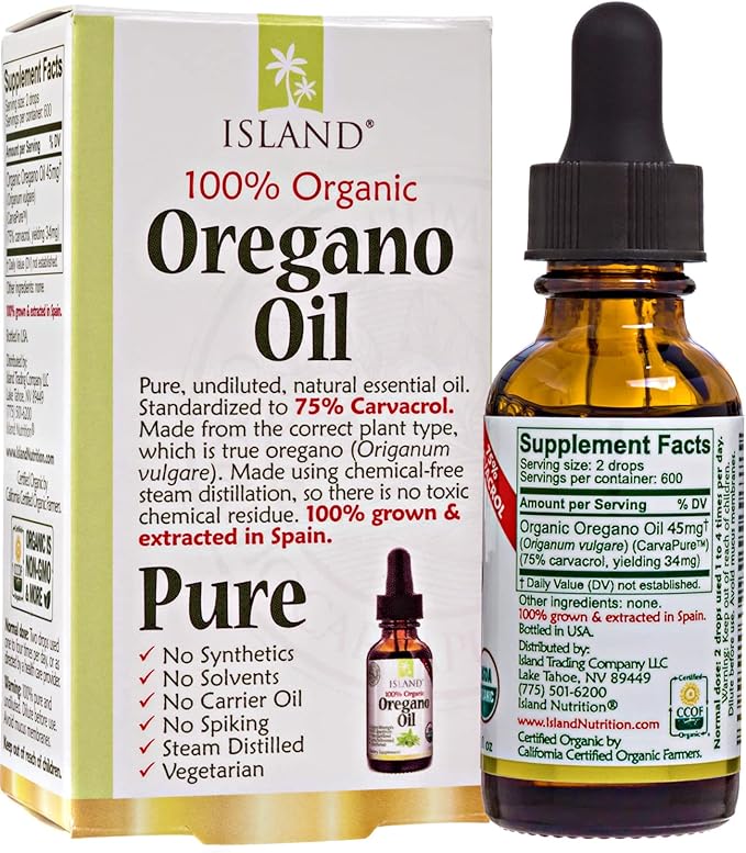 Oregano Oil Organic Liquid Drops - 100% Pure &amp Undiluted - USDA-Certified Organic (1 oz) 75% Carvacrol - Grown in Spain - Immune Support Supplement with Oil of Oregano.