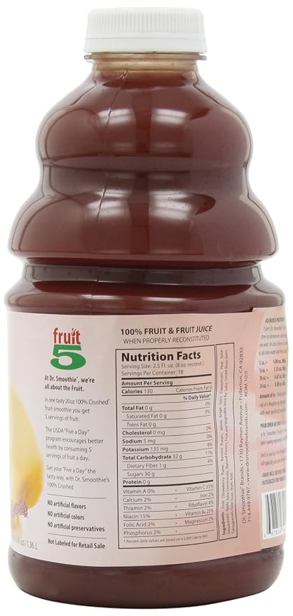 Dr. Smoothie 100% Crushed Fruit Smoothie Strawberry Banana 46-Ounce Bottles (Pack of 2)