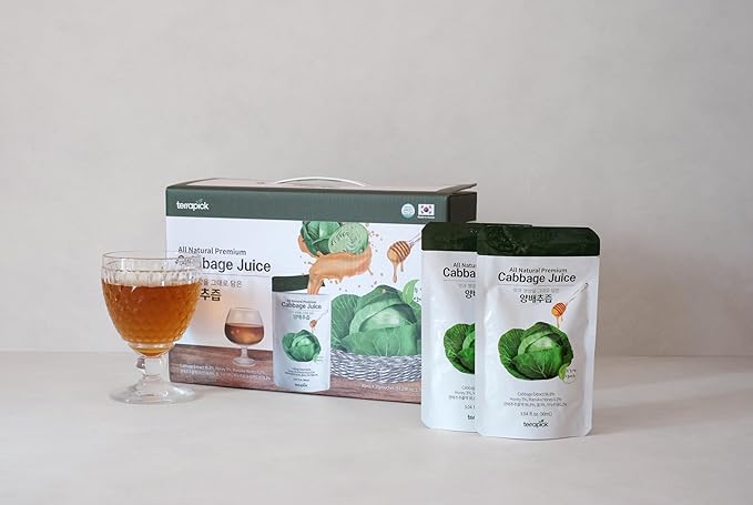 TerraPick Green Cabbage Juice Sweetened with Manuka Honey - Natural Cabbage Extract Juice Vegetable Juice Superfood (3.04 fl oz X 30 pouches)