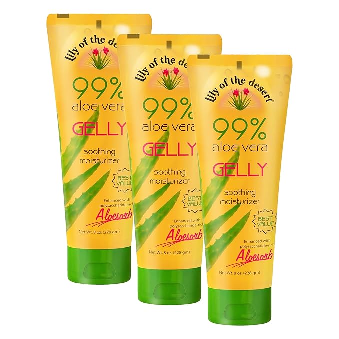 Lily Of The Desert Gelly Moisturizer - 99% Organic Aloe Vera Gel for Skin After Sun Care with Aloe Vitamin E Oil and Vitamin C for Sunburn Relief 8 Fl Oz (Pack of 3)