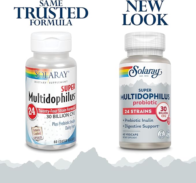 Solaray Multidophilus 24 Strain Probiotic 30 Billion CFU Probiotics for Digestive Health for Women and Men Daily Gut Health Support Complex with Prebiotic Inulin No Dairy - 100 VegCaps