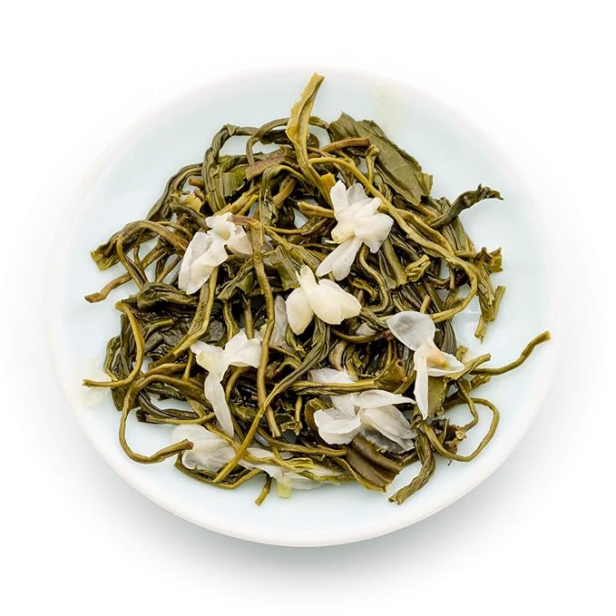 Oriarm Bi Tan Piao Xue Jasmine Green Tea Loose Leaf - Chinese Green Tea Leaves with Jasmine Flowers - Yuqian 3rd Grade - 500g (17.64-ounce) Ziplock Resealable Bag