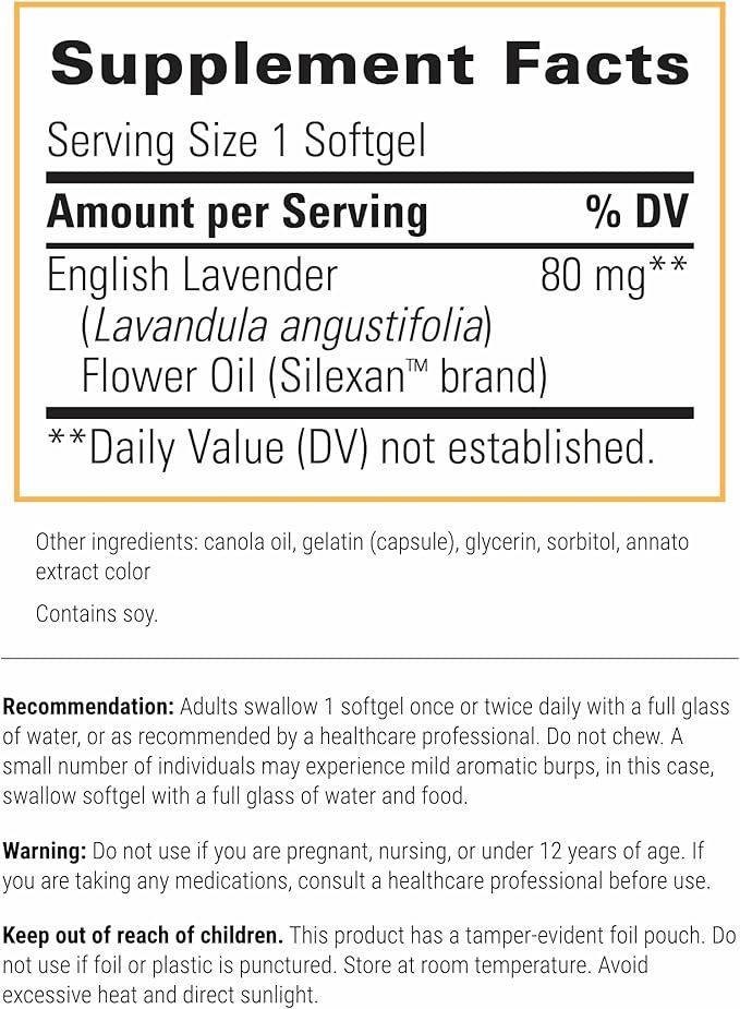 Integrative Therapeutics Lavela WS 1265 - Lavender Essential Oil Supplement for Sleep &amp Stress Support* - Dairy-Free - 60 Softgels (60 Servings)