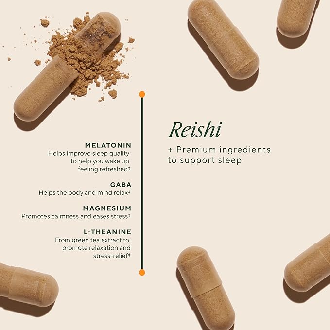OM MUSHROOM SUPERFOOD Sleep Mushroom Capsules Superfood Supplement 90 Count 30 Days Reishi GABA L-Theanine Melatonin for Rest &amp Sleep Quality Superfood Supplement