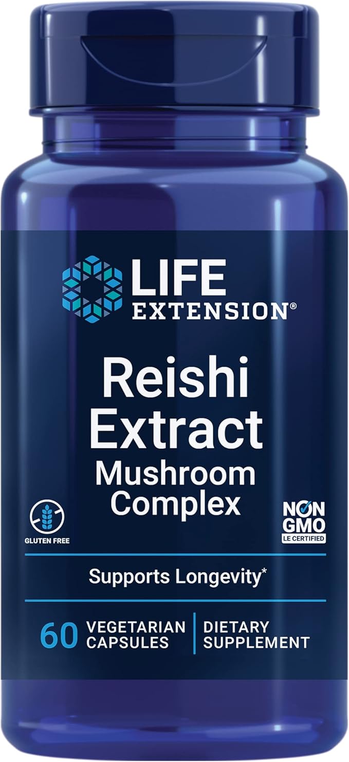 Life Extension Reishi Extract Mushroom Complex - Mushrooms Herbal Supplement for Immune Support – Ganoderma Lucidum Extract - Gluten-Free Non-GMO Vegetarian – 60 Capsules