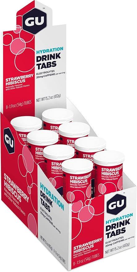 GU Energy Hydration Drink Tabs - Electrolyte Tablets for Fitness &amp Endurance Sports Rehydration Beverage Strawberry Hibiscus 48 Servings
