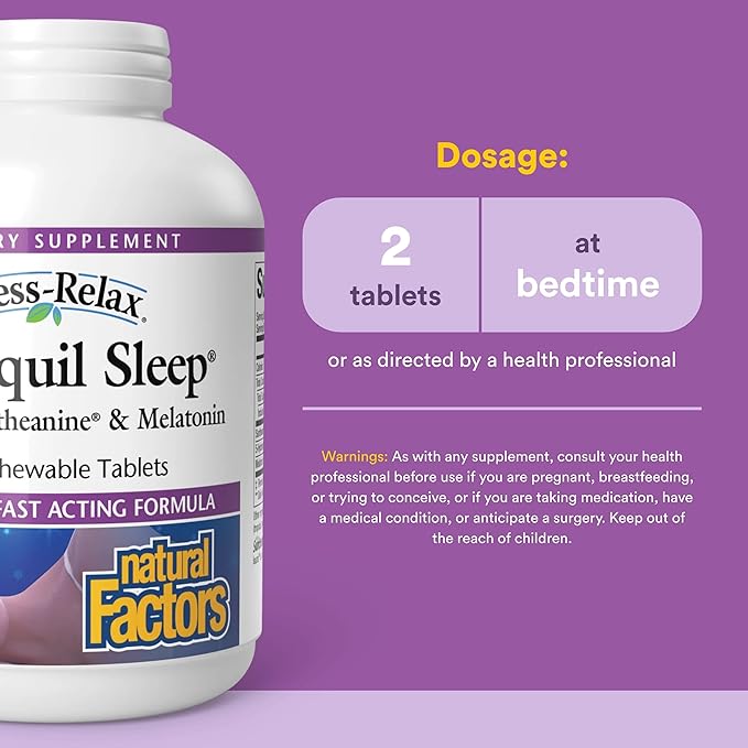 Natural Factors Tranquil Sleep - Calm Sleep Health Supplement - Relaxation Support Supplement with Melatonin &amp 5-HTP - 120 Chewable Tablets (30 Servings)