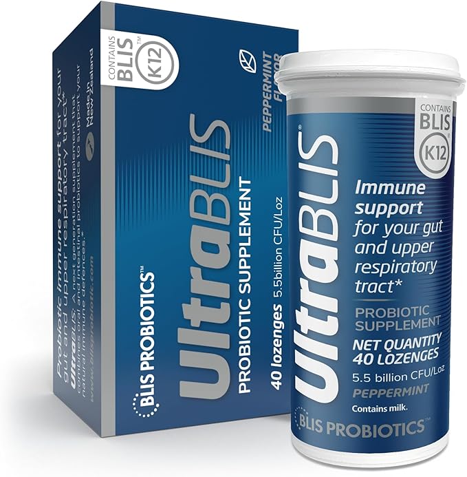BLIS UltraBLIS Probiotic Lozenges - Immune Gut &amp Oral Health K12 Peppermint - 40 Count