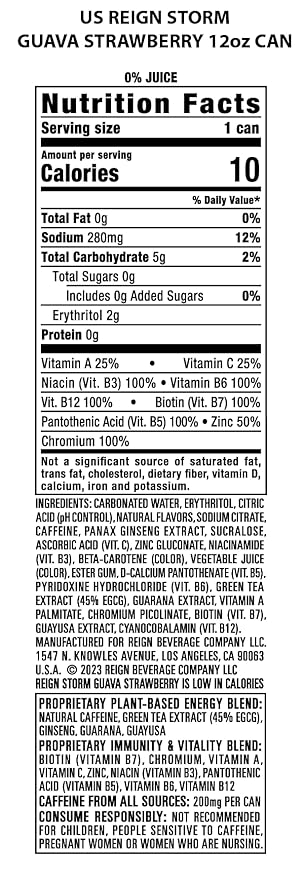 REIGN Storm Guava Strawberry Fitness &amp Wellness Energy Drink 12 Fl Oz | Pack of 12
