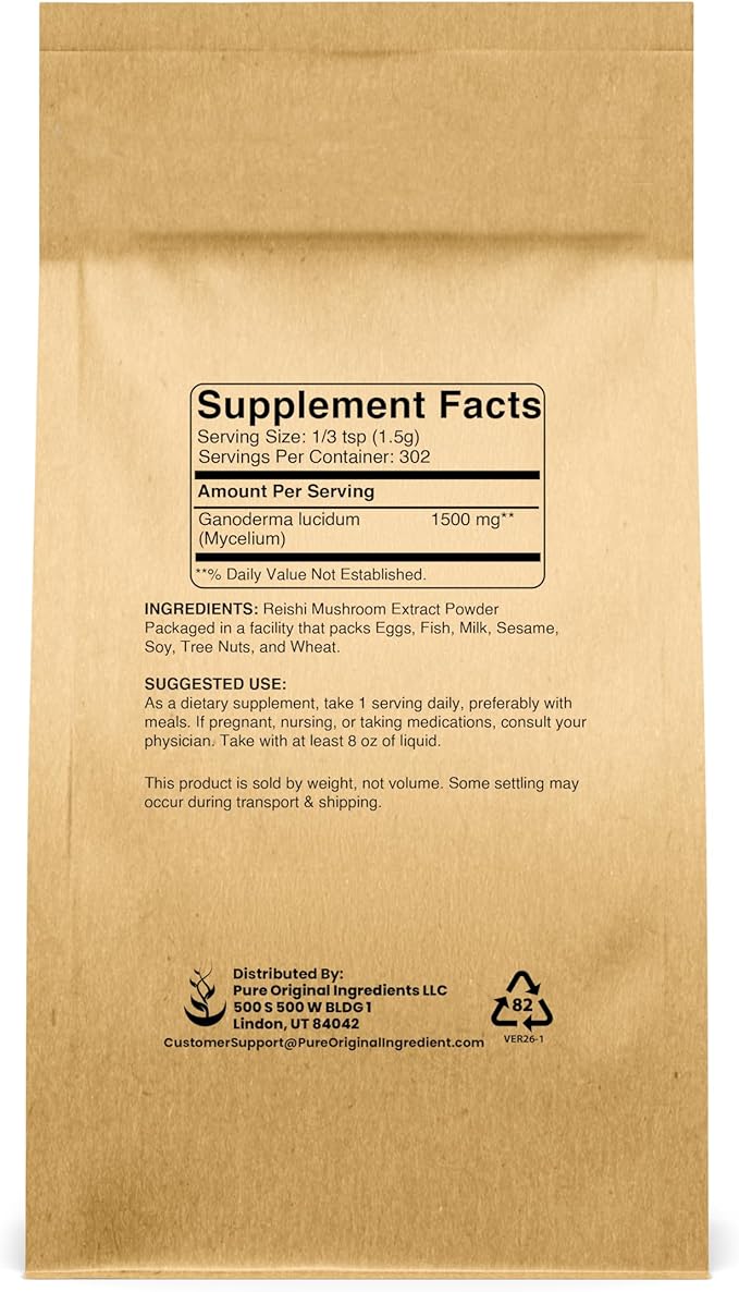 PURE ORIGINAL INGREDIENTS Reishi Mushroom (1lb) Lingzhi Traditional Supplement Non-GMO Lab-Verified