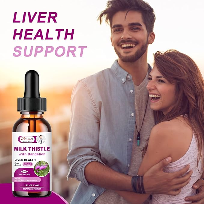 Liver Health Support Liquid 1000mg Milk Thistle 80% Silymarin Extract &amp 250mg Dandelion Root Extract Liver Cleanse Detox &amp Repair Fatty Liver Formula Vegan Non-GMO and All-Natural