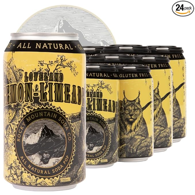 Rocky Mountain Soda 24‑Pack 12 Fl Oz Cans Small‑Batch Craft Soda Pop Gluten‑Free Vegan Organic Cane Sugar No Preservatives No Added Sodium Lemon-Limeade Soda Pop