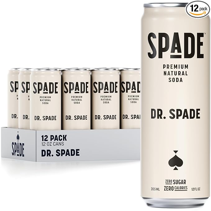 Spade Soda Dr. Spade 12 Pack Premium All-Natural No Sugar No Calories Electrolytes Magnesium Potassium Healthy Non GMO Sweet Stevia No Artificial Sweeteners Great Taste Bold Taste