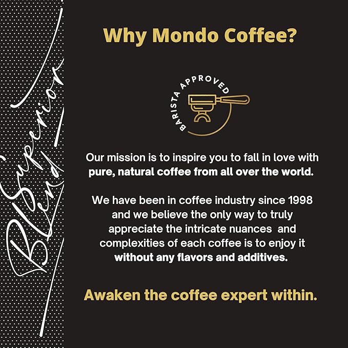 Mondo Whole Bean Coffee 2.2 lbs – USDA Organic 100% Arabica Medium Roast Superior Barista Blend Non-GMO Kosher – Small Batch Roasted for Espresso or Drip Brewing