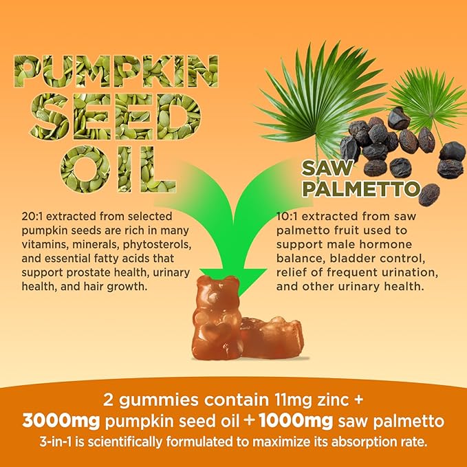 Pumpkin Seed Oil Gummies with Saw Palmetto Pumpkin Seed Oil Extract for Hair Growth &amp Prostate Health Cold-Pressed Supplements for Women Men Vegan Sugar Free Lemon 60 Chewable