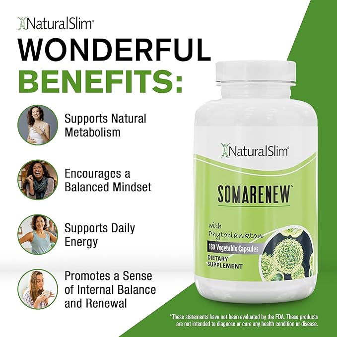 Somarenew Metabolism Booster Gut Cleanse Energy Support &amp Full Body Cleanse Supplement with Marine Phytoplankton (Omega 3) &amp Black Fulvic Acid Superfood - 180 Vegetable Capsules