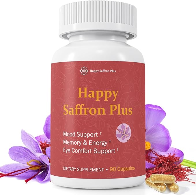 Saffron Supplement for Mood Focus Energy Support Organic Saffron Extract with Curcumin &amp Zinc High Absorption 90 Vegan Capsules