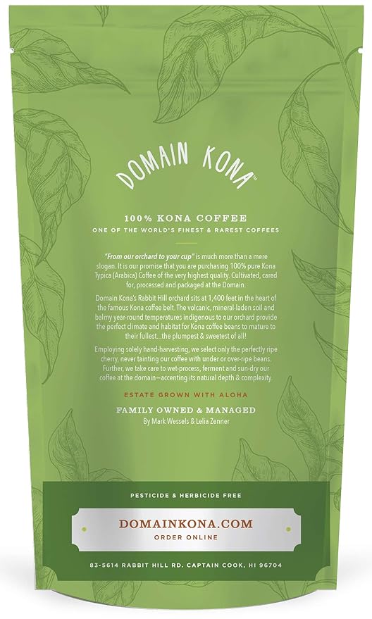 100% Kona Coffee – GROUND Medium roast Single estate gourmet coffee 16 ounces Farm fresh roasted from Domain Kona Coffee