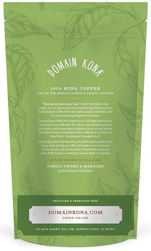 100% Kona Coffee – Whole Bean Medium roast Single estate gourmet coffee 8 ounces Farm fresh roasted from Domain Kona Coffee